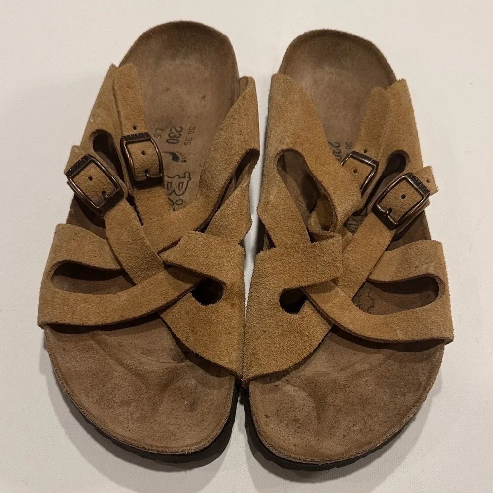 Birkenstock Tan Suede Cross-Strap Sandals